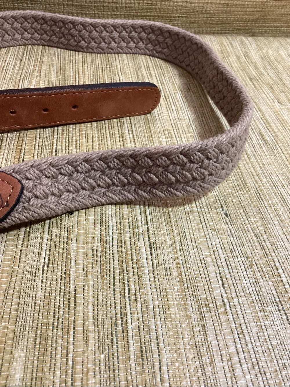 New Zep-Pro Braided Beige Belt with Brown Leather Accents Size 38